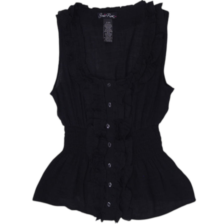 Y2K Ladies Susie Rose Black Ruffle Sleeveless Top Size S