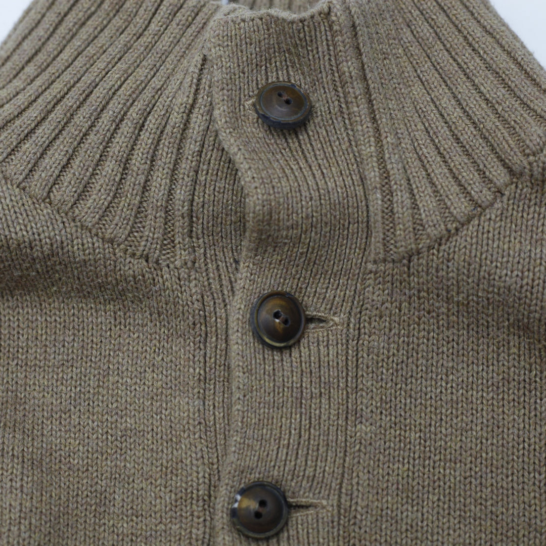 Mens Polo Ralph Lauren Sweater Brown Button Up Cotton Knit