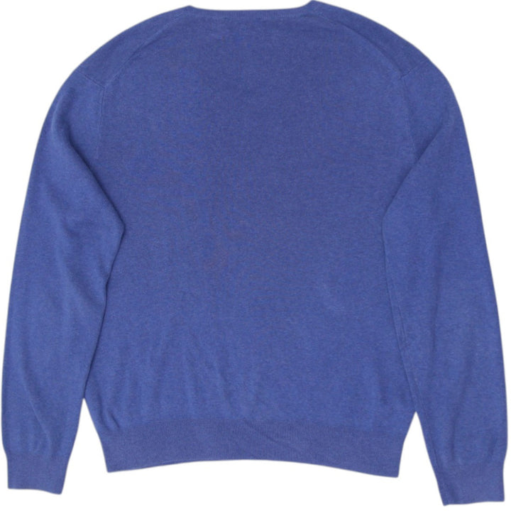 Mens Polo Ralph Lauren Pima Cotton Blue V-Neck Sweater M | Migration_Knitwear & Sweaters RL Collection - Side | Fashion Rerun