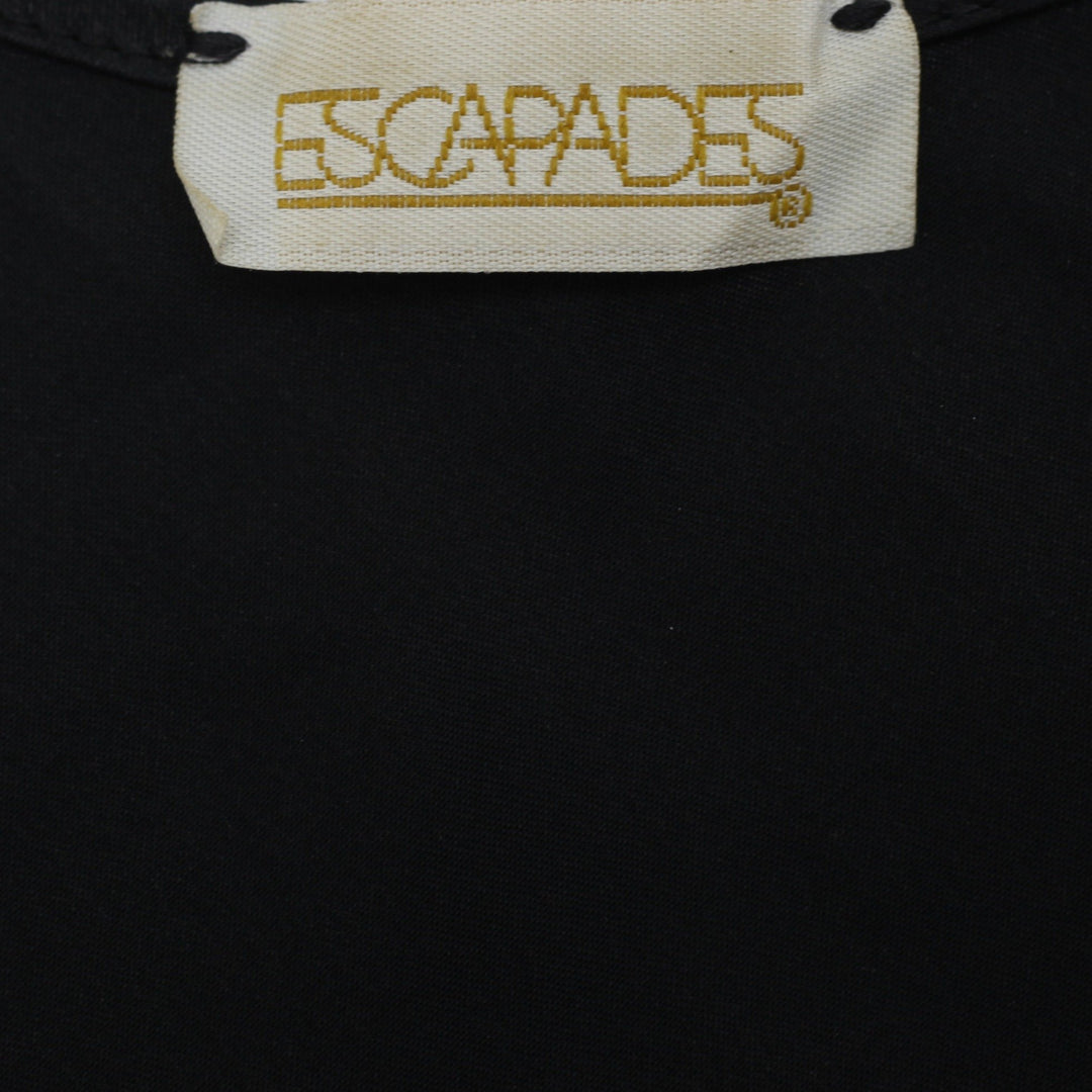 Y2K Ladies Escapades Black Satin Look Lace V-Neck Made in USA Sleeveless Top SM