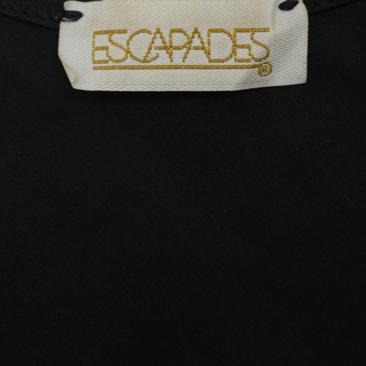 Y2K Ladies Escapades Black Satin Look Lace V-Neck Made in USA Sleeveless Top SM