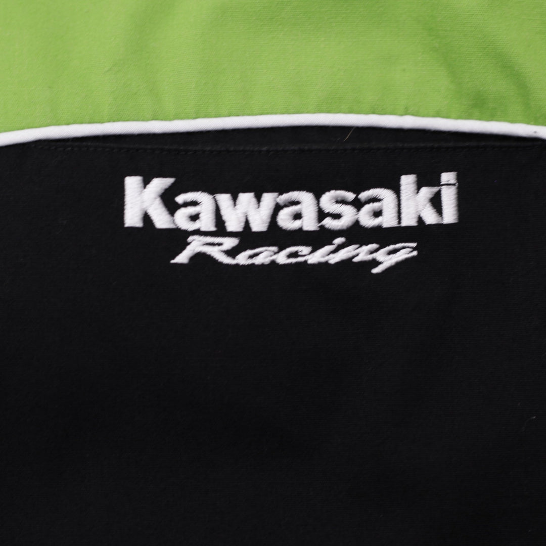 Mens Kawasaki Racing Green Logo Embroidered Short Sleeve Shirt XS