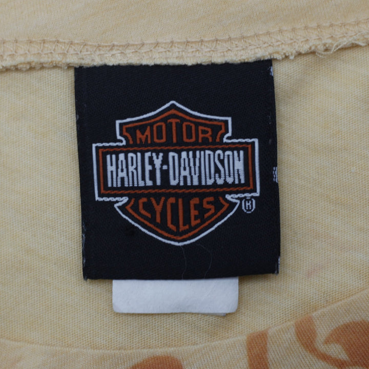 Y2K Ladies Harley Davidson Apricot Orange Eagle & Filigree Graphic Cap Sleeve