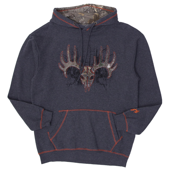 Mens Buck Wear Hoodie Sweatshirt Gray Pullover Camo-Lined Hood Deer Hunt