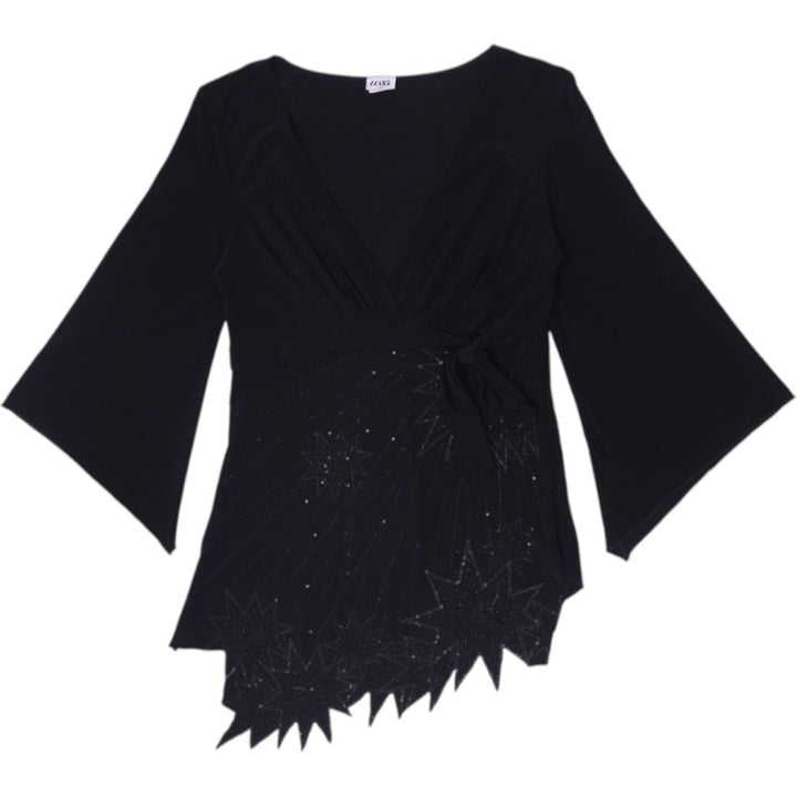 Y2K Ladies Uva U.S.A. Whimsigoth Asymmetrical Bell Sleeve Top