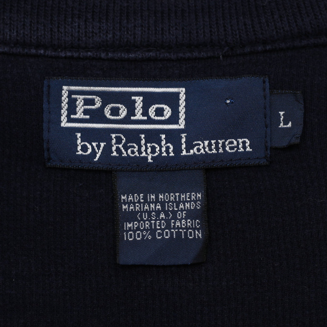 Mens Polo Ralph Lauren Quarter Zip Navy Blue Sweater Cotton Size L