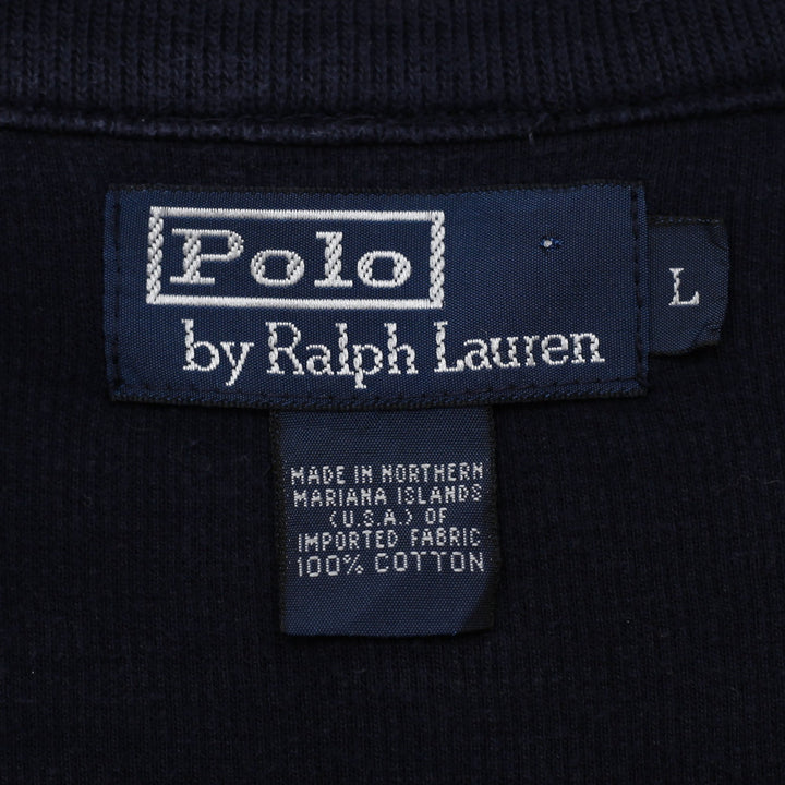 Mens Polo Ralph Lauren Quarter Zip Navy Blue Sweater Cotton Size L