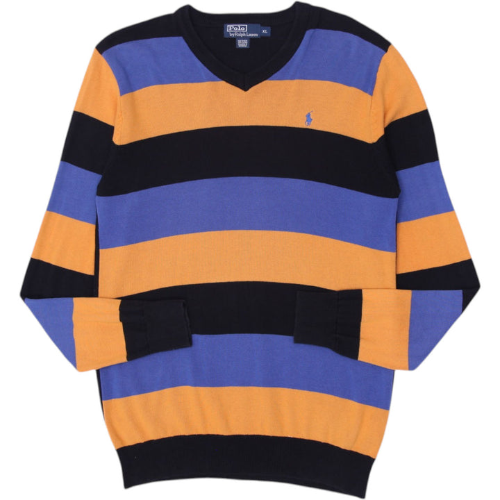 Vintage Polo By Ralph Lauren Striped V-Neck Knitwear Sweater Size XL | Migration_Jumper & Knitwear RL Collect | Fashion Rerun