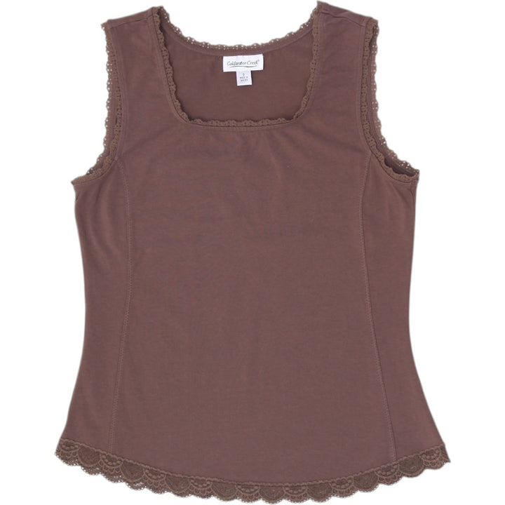 Y2K Ladies Coldwater Creek Lace Trimmed Cami Tank Top Chocolate Brown Size S
