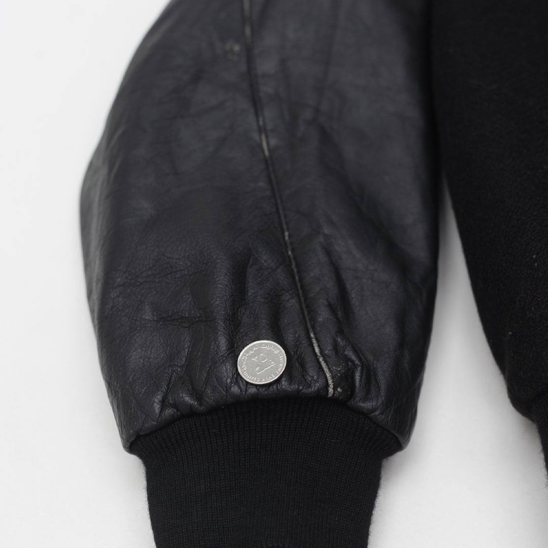 Vintage Holloway ABC Sports College Football Varsity Jacket-Valvoline Racing Black & Wool Leather Made in USA - Fashion Rerun Vintage Migration_Jacket