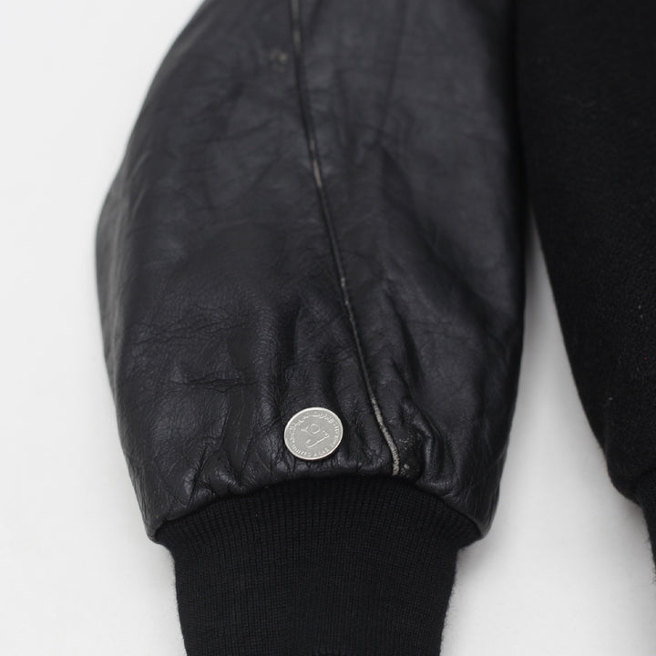 Vintage Holloway ABC Sports College Football Varsity Jacket-Valvoline Racing Black & Wool Leather Made in USA - Fashion Rerun Vintage Migration_Jacket