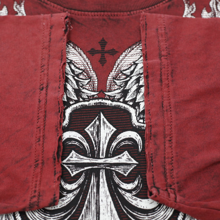 Y2K Mens Affliction Standard Series Reversible Graphic Tee Red Black Lava Wash