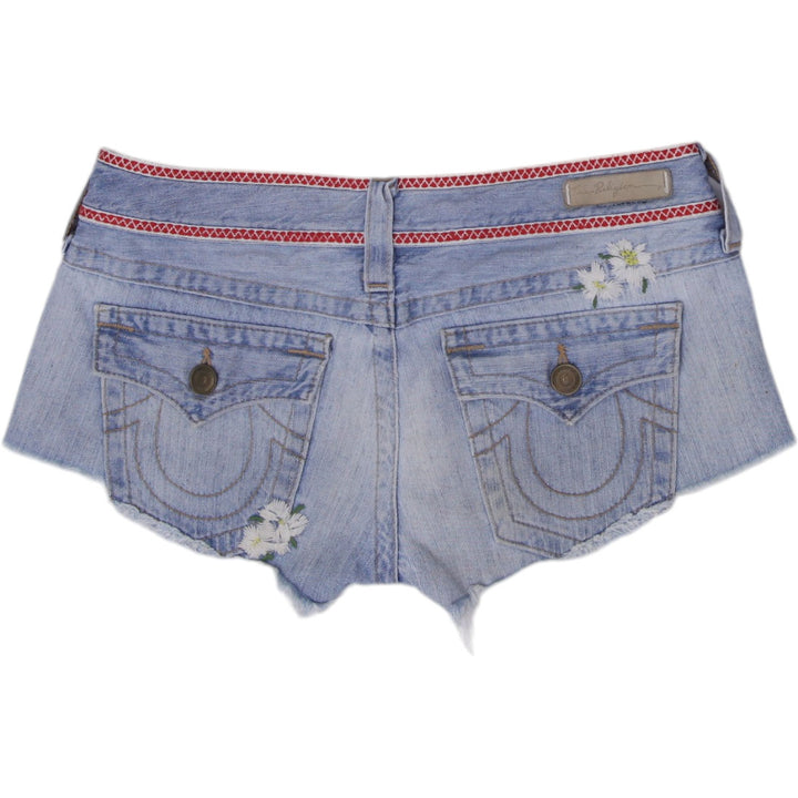 Y2K Ladies True Religion "Flower Child" Joey Daisy Cutoff Denim Shorts