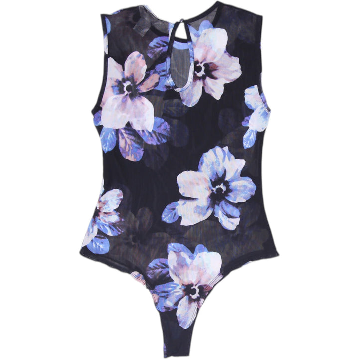 Y2K Ladies Streetwear Society Floral Mesh Sleeveless Bodysuit Size M