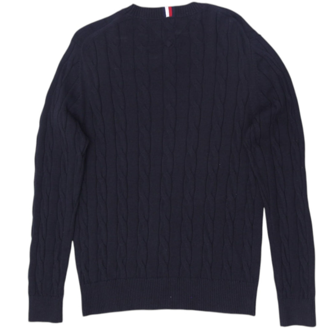 Mens Tommy Hilfiger Black Cable Knit Sweater Large | Migration_Jumper & Knitwear - Side View | Fashion Rerun