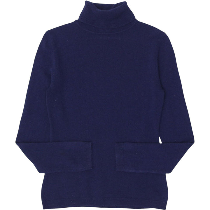 Ladies Garnet Hill Cashmere Sweater Navy Blue Soft Knit Turtleneck