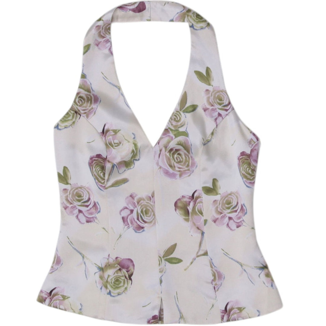 Y2K Ladies Le Chateau Floral Halter Vest Waistcoat Top Size M