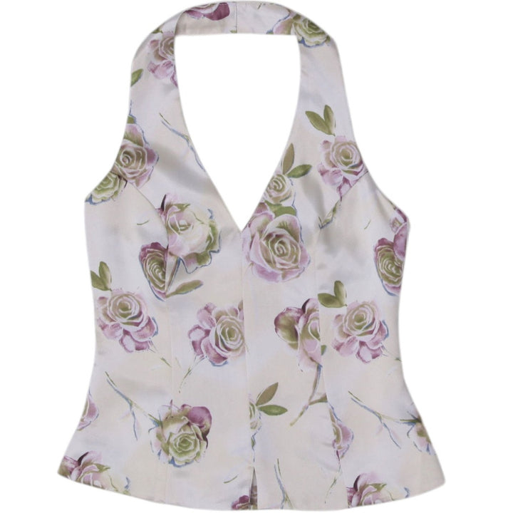 Y2K Ladies Le Chateau Floral Halter Vest Waistcoat Top Size M