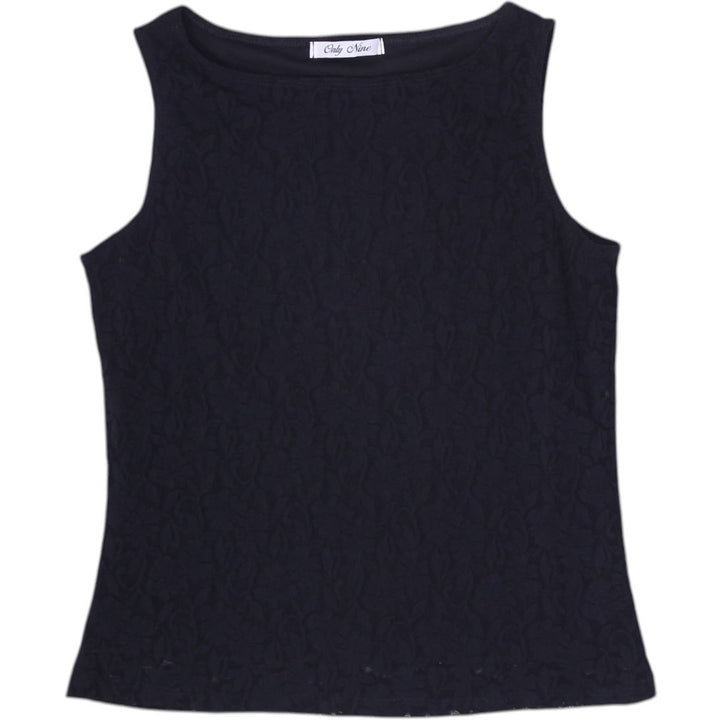 Y2K Ladies Only Nine Black Floral Lace Overlay Boatneck Tank Top Made in USA M