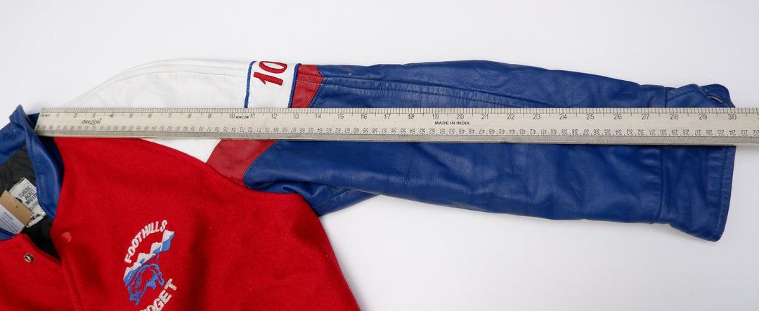 Vintage Mens Classic Varsity Jacket Red Navy Wool Leather Bisons | Migration_Jackets - View 13 | Fashion Rerun