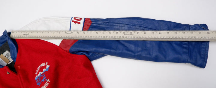 Vintage Mens Classic Varsity Jacket Red Navy Wool Leather Bisons | Migration_Jackets - View 13 | Fashion Rerun