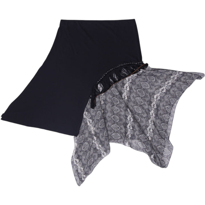 Y2K Ladies Black Knit & Paisley Mesh Asymmetrical Overlay Skirt