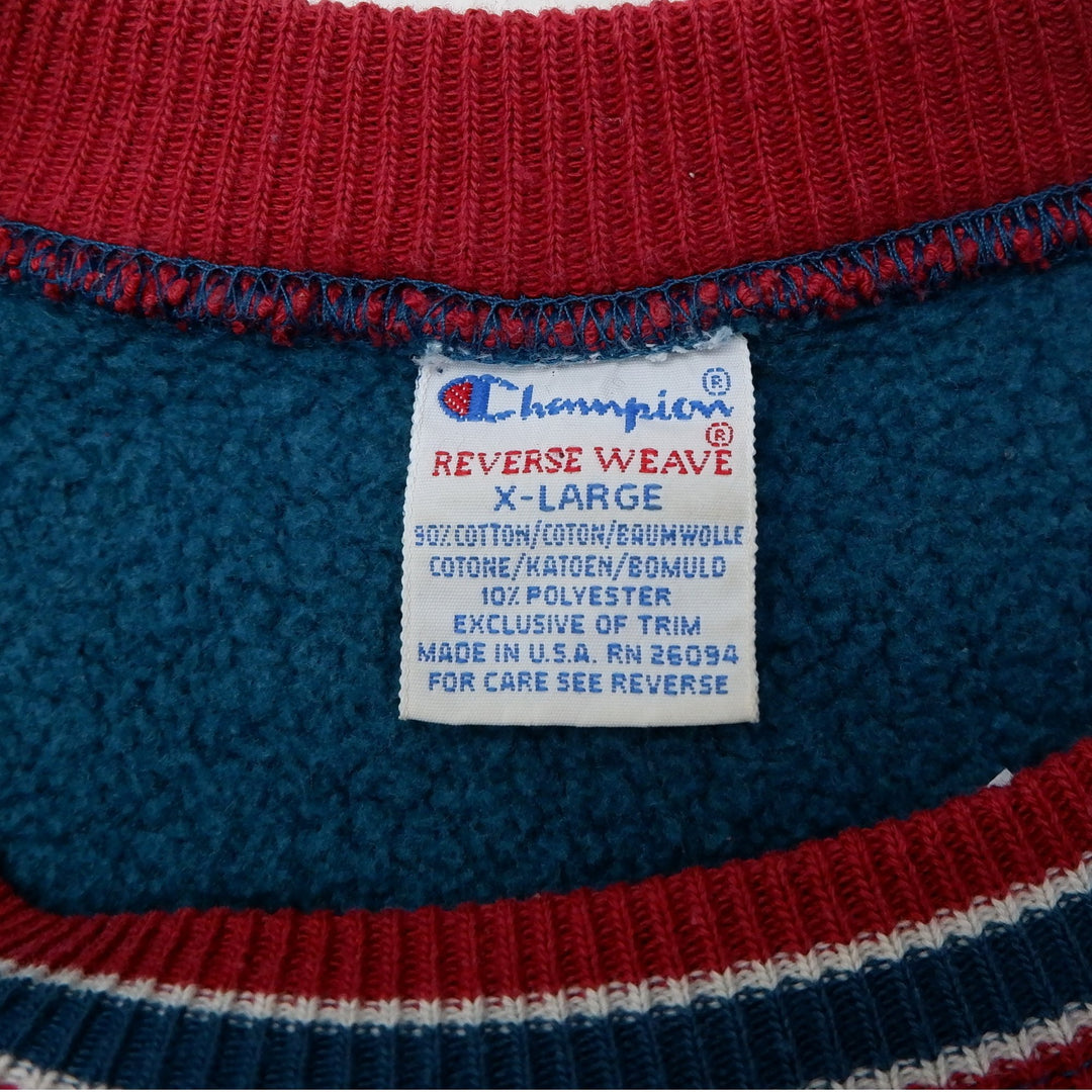 Vintage Mens Champion Reverse Weave Sweatshirt Navy Embroidered Crewneck