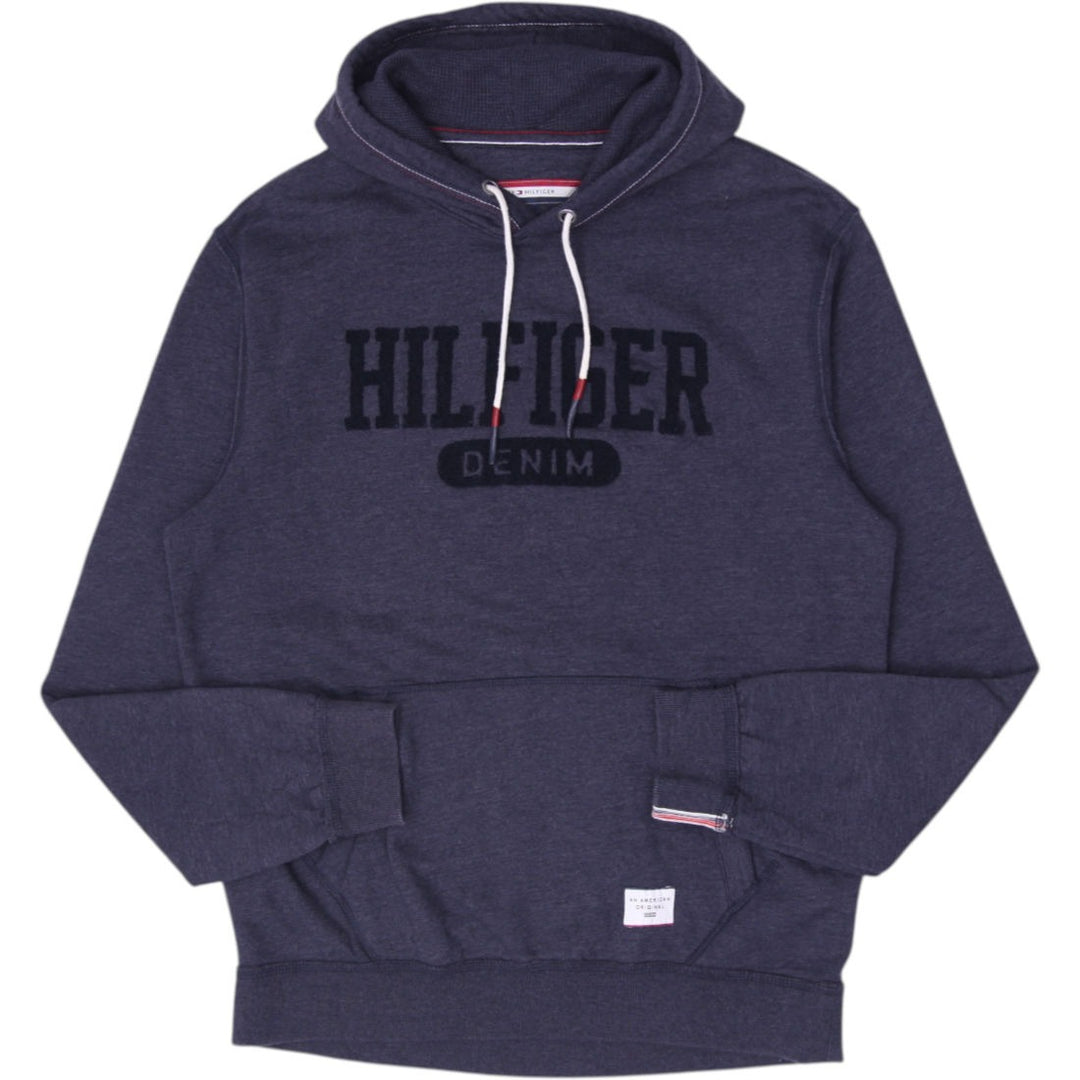 Mens Tommy Hilfiger Denim Graphic Logo Fleece Hoodie Navy Blue Size L
