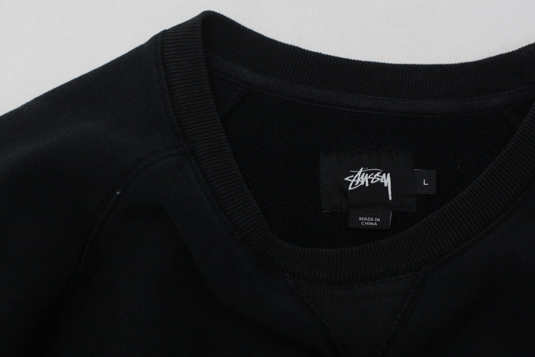 Mens Embroidered Stussy Black Crewneck Sweatshirt