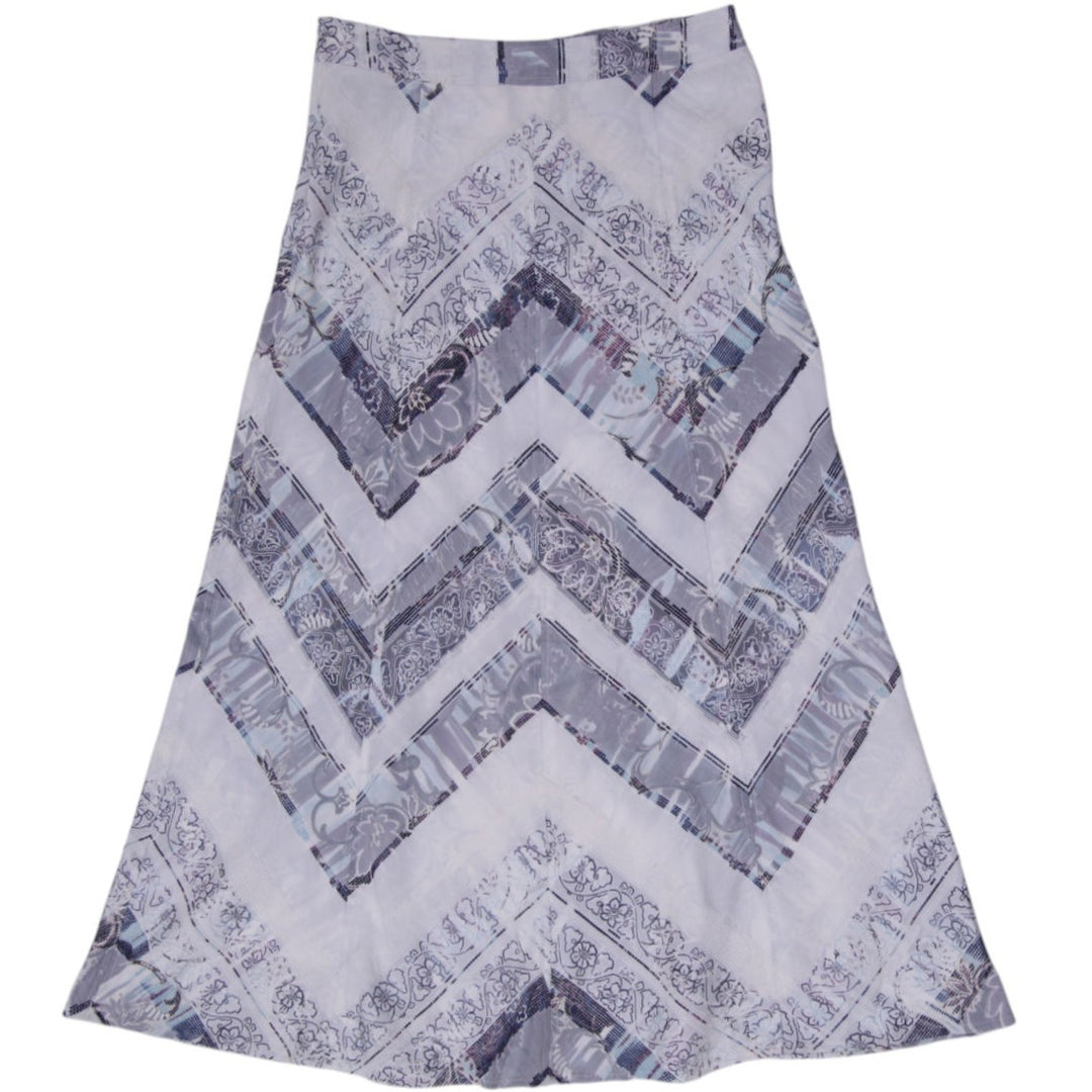 Y2K Ladies Artex Contemporary Chevron Printed Maxi Skirt White Grey Floral Paisley S