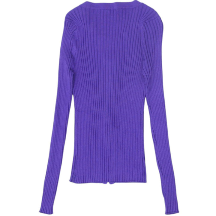 Y2K Ladies Purple Ribbed Long-Sleeve Embellished Cardigan Size L