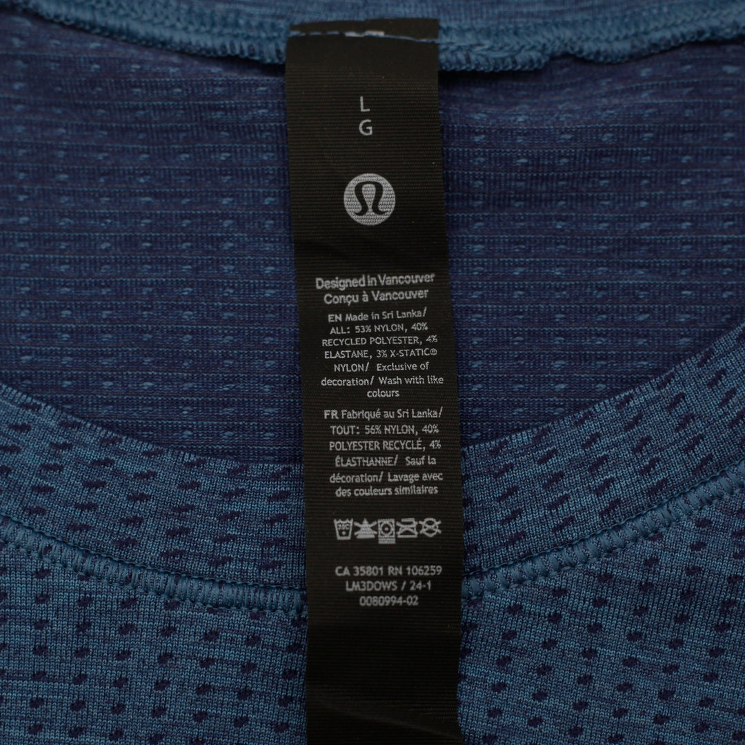 Mens Lululemon T-Shirt Blue Athletic Lightweight Crew Neck