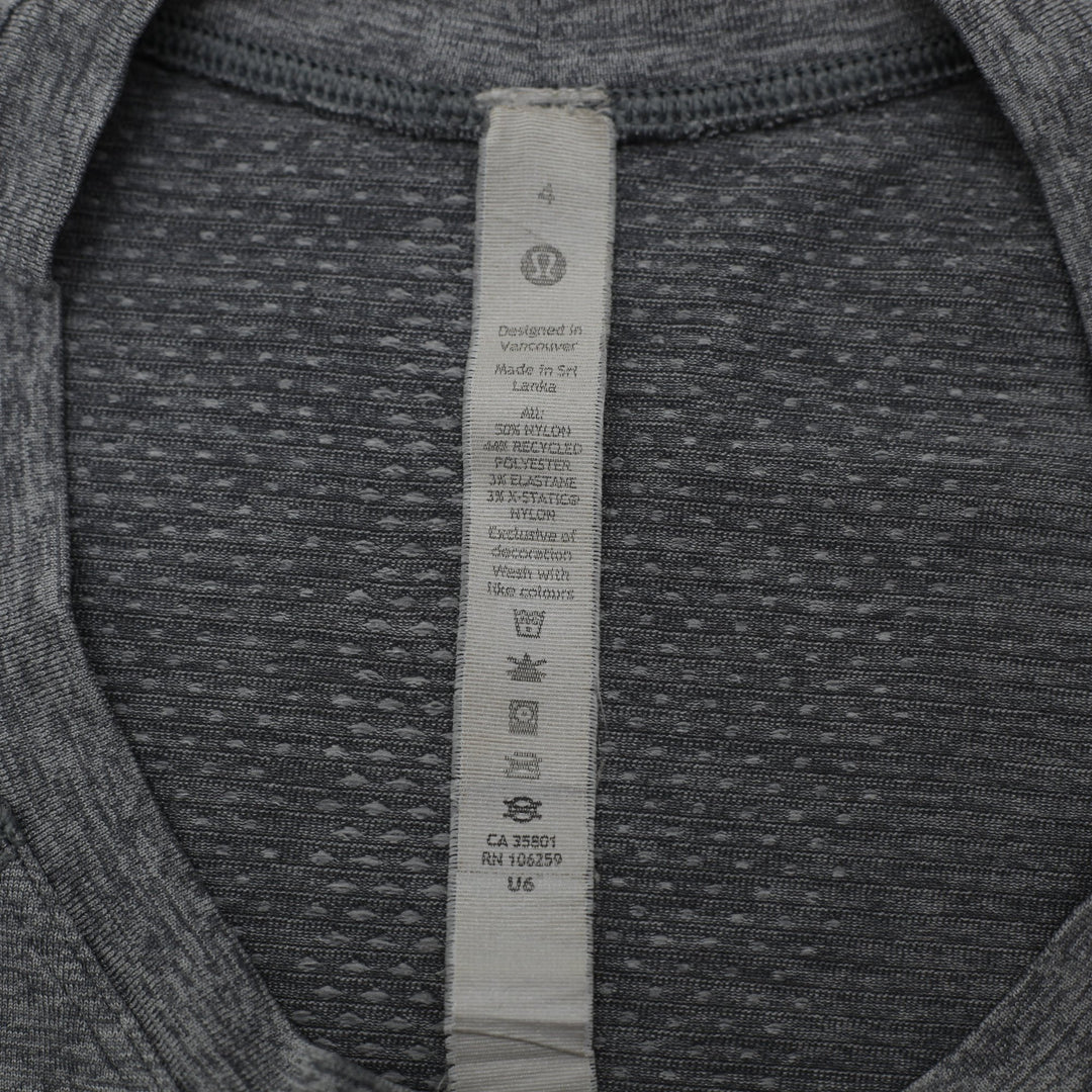 Ladies Lululemon Swiftly Tech Heathered Slate Gray Seamless Mesh Gym Running Top