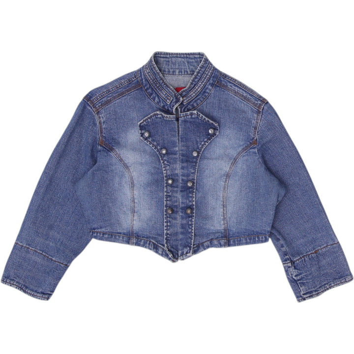 Y2K Ladies Cropped Vintage Blue Denim Trucker Jacket Size L | Migration_Jackets | Fashion Rerun