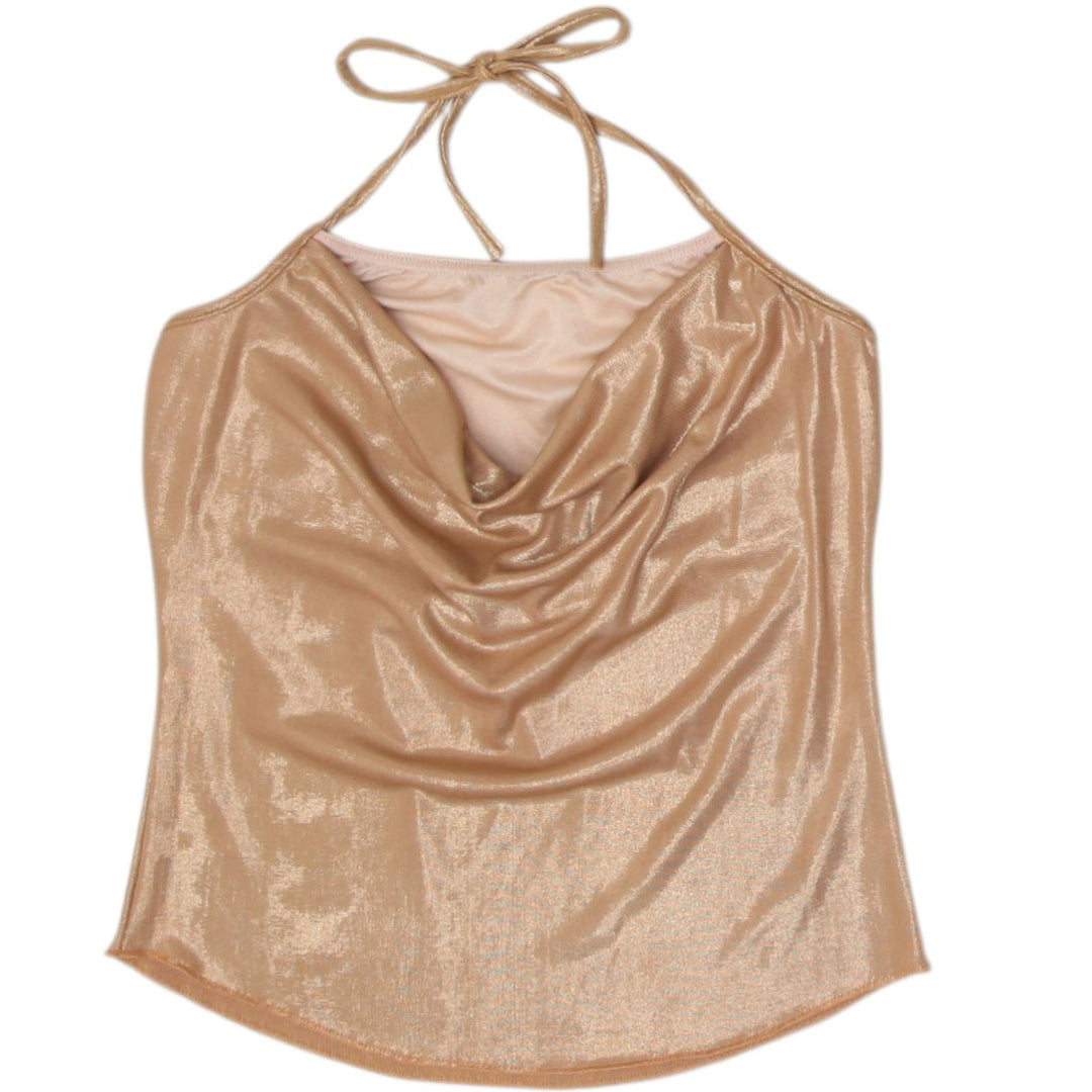 Y2K Ladies Cicci Gold Metallic Shimmer Halter Top Size M