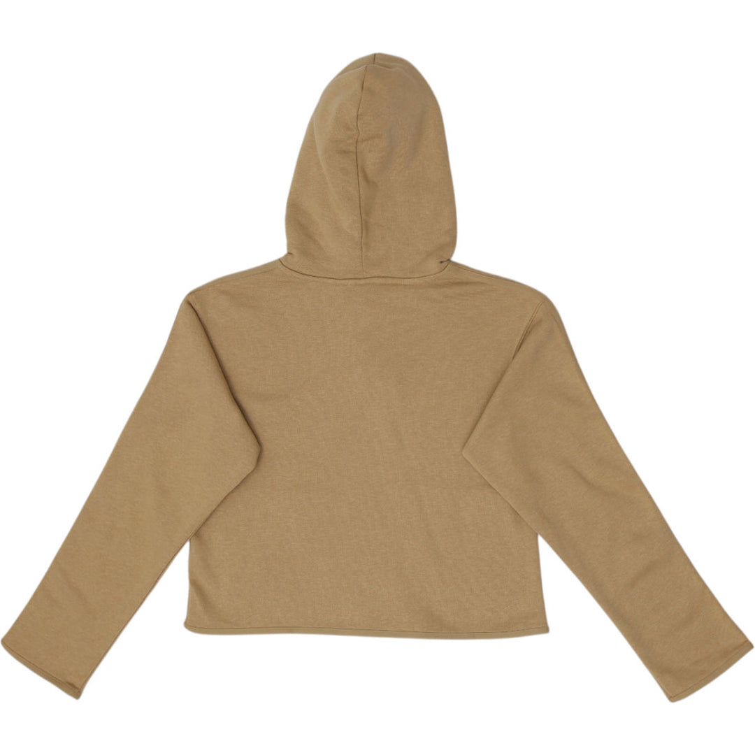 Ladies Adidas Originals Cropped Fleece Hoodie Khaki Tan Size S (UK 10)