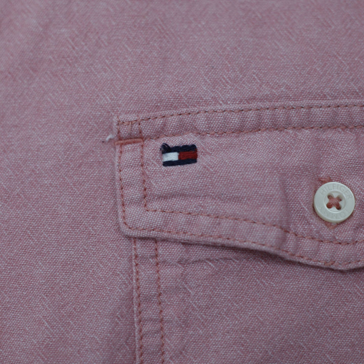 Mens Tommy Hilfiger Custom Fit Pink Short Sleeve Shirt Size L