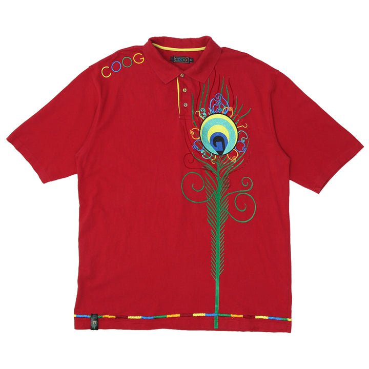 Vintage Coogi Peacock Embroidered Polo T-Shirt Red XXL - Fashion Rerun Vintage Migration_T-Shirt