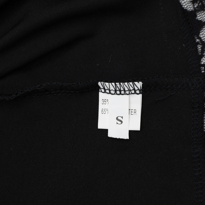 Y2K Ladies Lace Top Black Short Sleeve Bow Size S