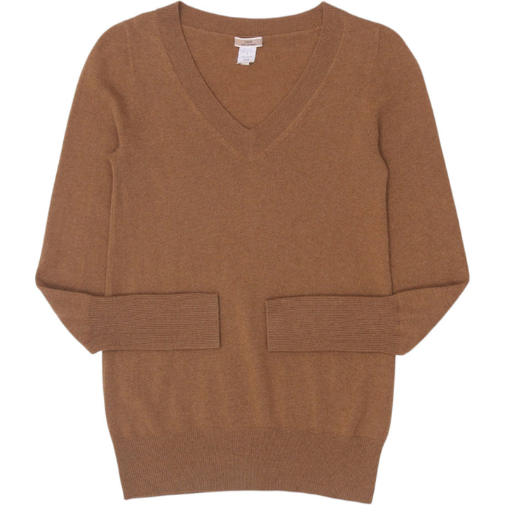 Ladies J. Crew 100% Cashmere Brown V-Neck Sweater