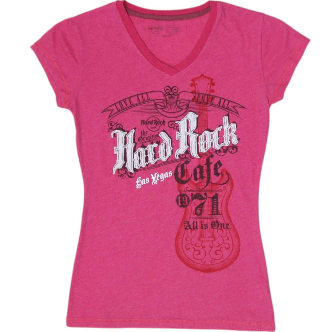Y2K Ladies Hard Rock Cafe Las Vegas Graphic V-Neck T-Shirt Size XS