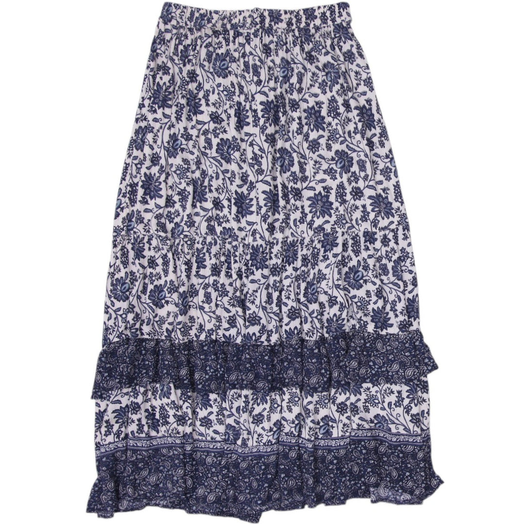 Y2K Blue Floral Boho Maxi Skirt - Size M | Migration_Skirts - Side View | Fashion Rerun
