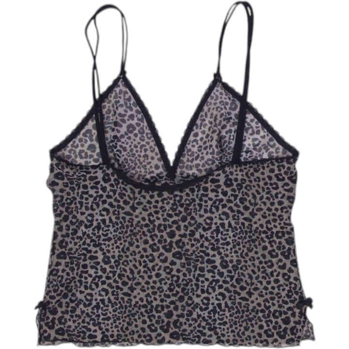 Y2K Ladies Camisole Leopard Print Sheer Lace Strappy Top Size XS