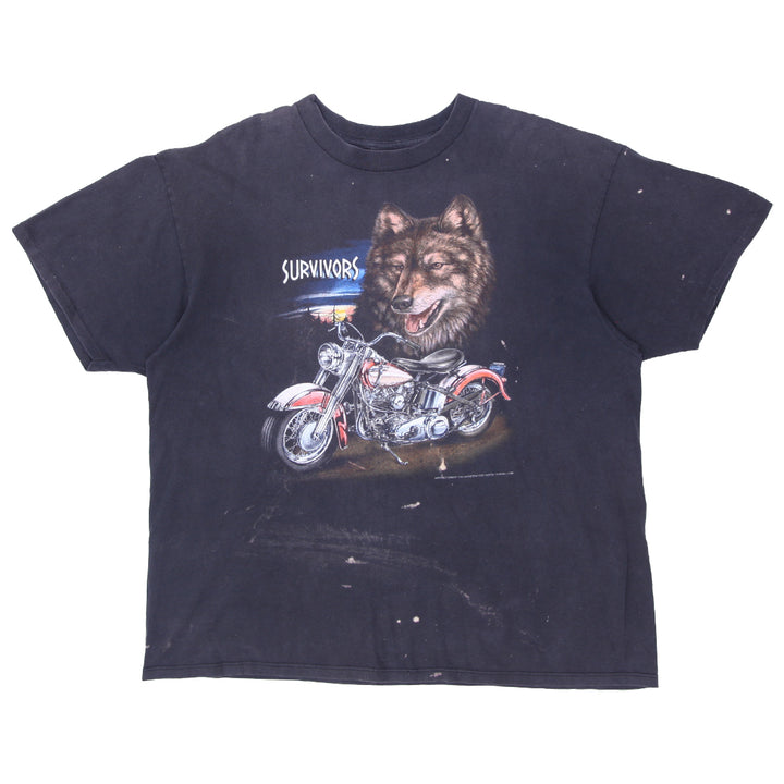 1993 Vintage 3D Emblem Survivors Cycle Barn T-Shirt Single Stitch Made in USA XXL