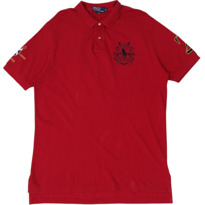 Vintage Mens Polo Ralph Lauren Black Watch Embroidered Logo Red Polo T-Shirt XL