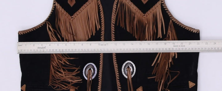 Vintage Echo Mountain by Arturo Black Suede Leather Western Vest Fringe Concho Size 44