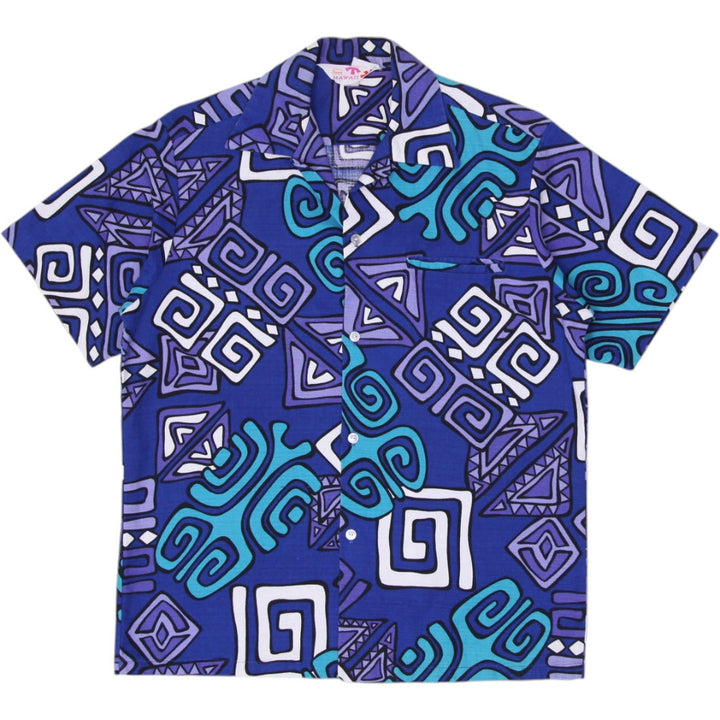 Vintage Mens Sears Hawaii Short Sleeve Shirt Blue Abstract Pattern
