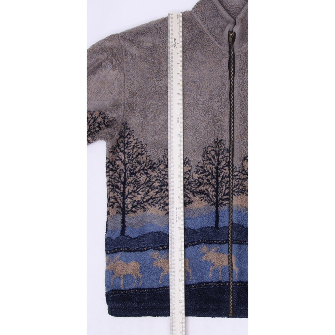 Vintage Marshlands Canada Fleece Jacket Gray Tree Moose Pattern Full Zip