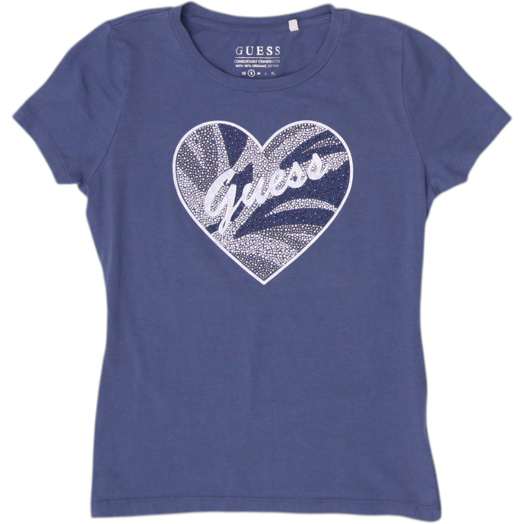 Y2K Ladies Guess Heart Logo Graphic tee Size S