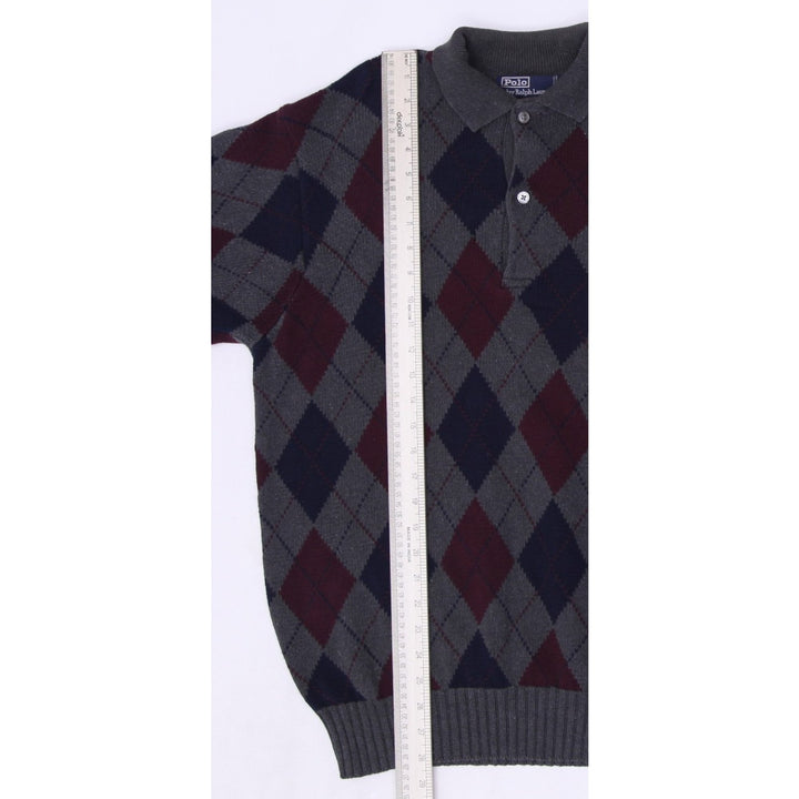 Vintage Mens Polo Ralph Lauren Sweater Argyle Gray Maroon Blue Knitwear Size M | Migration_Jumper & Knitwear | Fashion Rerun
